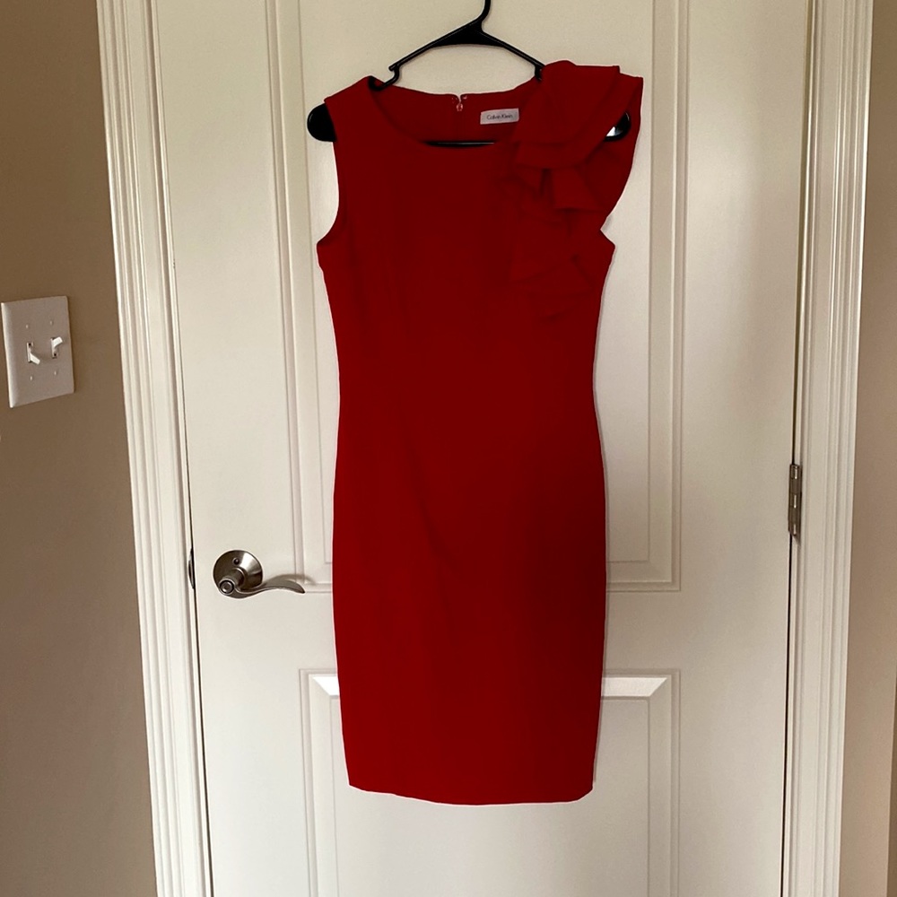 Red Calvin Klein sheath dress